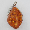 Imitate Amber Pendant With Metal Alloy Set, 62x36x19.5mm, Sold by Bag 