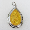 Imitate Amber Pendant With Metal Alloy Set, 52x33x13mm, Sold by Bag 