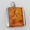 Imitate Amber Pendant With Metal Alloy Set, 39x31x12mm, Sold by Bag 