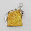 Imitate Amber Pendant With Metal Alloy Set, 53x43x14mm, Sold by Bag 