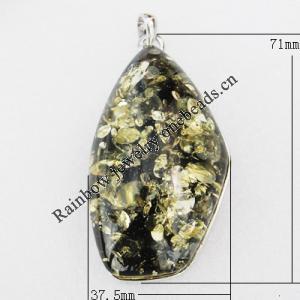 Imitate Amber Pendant With Metal Alloy Set, 71x37.5x18mm, Sold by Bag 