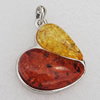 Imitate Amber Pendant With Metal Alloy Set, 40x39x10mm, Sold by Bag