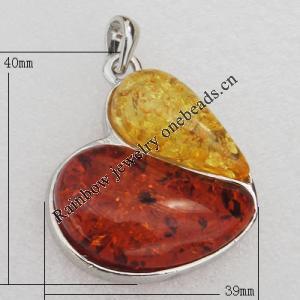 Imitate Amber Pendant With Metal Alloy Set, 40x39x10mm, Sold by Bag
