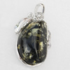Imitate Amber Pendant With Metal Alloy Set, 50x26x14mm, Sold by Bag
