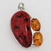 Imitate Amber Pendant With Metal Alloy Set, 56x37x13mm, Sold by Bag