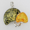 Imitate Amber Pendant With Metal Alloy Set, 58x59x13.5mm, Sold by Bag