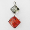 Imitate Amber Pendant With Metal Alloy Set, 75x34x11mm, Sold by Bag