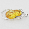 Imitate Amber Pendant With Metal Alloy Set, 57x35x11mm, Sold by Bag