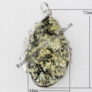 Imitate Amber Pendant With Metal Alloy Set, 72x44x20mm, Sold by Bag