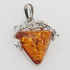 Imitate Amber Pendant With Metal Alloy Set, 43x32x16mm, Sold by Bag