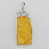 Imitate Amber Pendant With Metal Alloy Set, 77x29x15mm, Sold by Bag