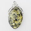 Imitate Amber Pendant With Metal Alloy Set, 72.5x29x30mm, Sold by Bag