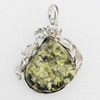 Imitate Amber Pendant With Metal Alloy Set, 53x42x13mm, Sold by Bag