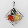 Imitate Amber Pendant With Metal Alloy Set, 55x50x8mm, Sold by Bag