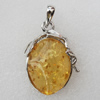 Imitate Amber Pendant With Metal Alloy Set, 49x31x14mm, Sold by Bag