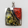 Imitate Amber Pendant With Metal Alloy Set, 55x42x14mm, Sold by Bag