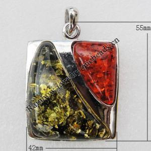 Imitate Amber Pendant With Metal Alloy Set, 55x42x14mm, Sold by Bag