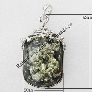 Imitate Amber Pendant With Metal Alloy Set, 52x28x12.5mm, Sold by Bag