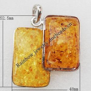 Imitate Amber Pendant With Metal Alloy Set, 52.5x48x13.5mm, Sold by Bag
