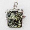 Imitate Amber Pendant With Metal Alloy Set, 52x34x15mm, Sold by Bag