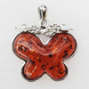 Imitate Amber Pendant With Metal Alloy Set, 49x50x13mm, Sold by Bag