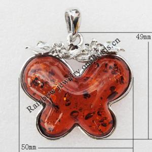 Imitate Amber Pendant With Metal Alloy Set, 49x50x13mm, Sold by Bag