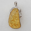 Imitate Amber Pendant With Metal Alloy Set, 60x31x11mm, Sold by Bag