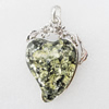 Imitate Amber Pendant With Metal Alloy Set, 35.5x15x58mm, Sold by Bag