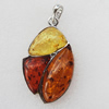 Imitate Amber Pendant With Metal Alloy Set, 67x41x12mm, Sold by Bag