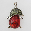 Imitate Amber Pendant With Metal Alloy Set, 62x51x14mm, Sold by Bag