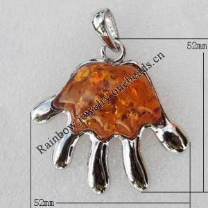 Imitate Amber Pendant With Metal Alloy Set, 52x52x12.5mm, Sold by Bag