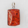 Imitate Amber Pendant With Metal Alloy Set, 49x31x16mm, Sold by Bag