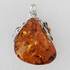 Imitate Amber Pendant With Metal Alloy Set, 56x39x20mm, Sold by Bag