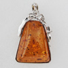 Imitate Amber Pendant With Metal Alloy Set, 59x39x15mm, Sold by Bag