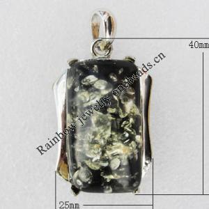Imitate Amber Pendant With Metal Alloy Set, 40x25x12mm, Sold by Bag