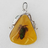 Imitate Amber Pendant With Metal Alloy Set, 57x44x19mm, Sold by Bag