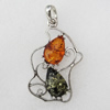 Imitate Amber Pendant With Metal Alloy Set, 60x36x9mm, Sold by Bag