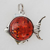 Imitate Amber Pendant With Metal Alloy Set, 65x54x14.5mm, Sold by Bag