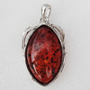 Imitate Amber Pendant With Metal Alloy Set, 59x33x13.5mm, Sold by Bag