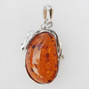 Imitate Amber Pendant With Metal Alloy Set, 49x31x13mm, Sold by Bag