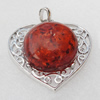 Imitate Amber Pendant With Metal Alloy Set, 47.5x45x14mm, Sold by Bag