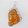 Imitate Amber Pendant With Metal Alloy Set, 57x35x14.5mm, Sold by Bag