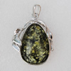 Imitate Amber Pendant With Metal Alloy Set, 43x25x11mm, Sold by Bag