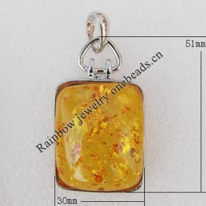 Imitate Amber Pendant With Metal Alloy Set, 51x30x13mm, Sold by Bag