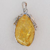 Imitate Amber Pendant With Metal Alloy Set, 56x31x14mm, Sold by Bag