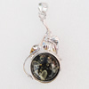 Imitate Amber Pendant With Metal Alloy Set, 57.5x30x10.5mm, Sold by Bag