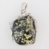 Imitate Amber Pendant With Metal Alloy Set, 49x41.5x15mm, Sold by Bag