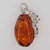 Imitate Amber Pendant With Metal Alloy Set, 57x35x12.5mm, Sold by Bag