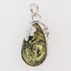 Imitate Amber Pendant With Metal Alloy Set, 43x21x12mm, Sold by Bag