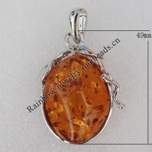 Imitate Amber Pendant With Metal Alloy Set, 49x31x15mm, Sold by Bag